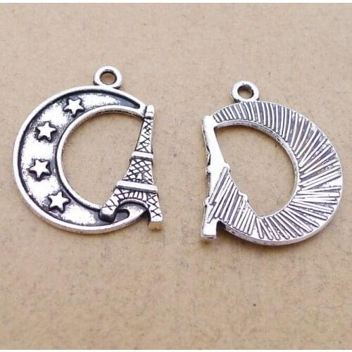 20 Pieces 17*22mm Mixed Alloy Antique Silver Color Moon Charms Bracelet Keychain Pendant Accessory For DIY Jewelry Making