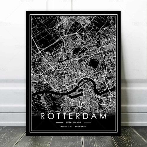 Black and White World City Map ROTTERDAM Wall Art Canvas Poster Prints Nordic Style Paintings Picture Living Room decoration