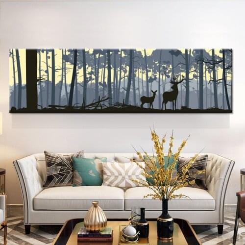 Black White Elk Deer Forest Landscape Wall Art Canvas Painting Nordic Posters And Prints Wall Pictures For Living Room Decor