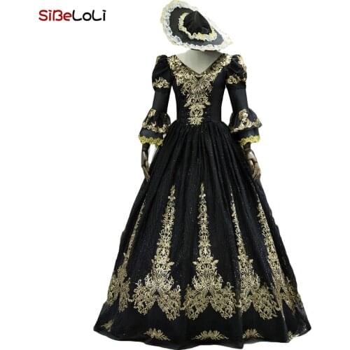 Halloween Black Masquerade Dress Rococo Period Reenactment Theater Dress Steampunk Gothic Dresses