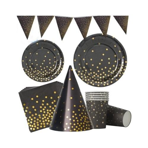 Black Gold Bronzing Special Disposable Paper Party Tableware Birthday Gift Background Decoration Children Shower Friends Gatheri