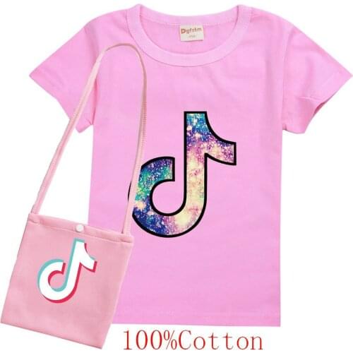 Childrens summer T-shirt Tik Tok boys pure cotton T-shirt + bag set Girls fashion casual short-sleeved toddler tshirt clothe