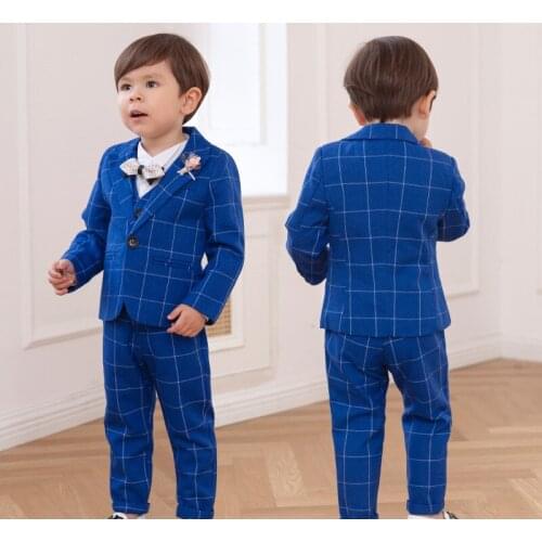 Kids Birthday Dress Children Party Costume 2-12 T Flower Boys Jacket+vest Pants Bowtie 4pcs Formal Wedding Suit Gentleman