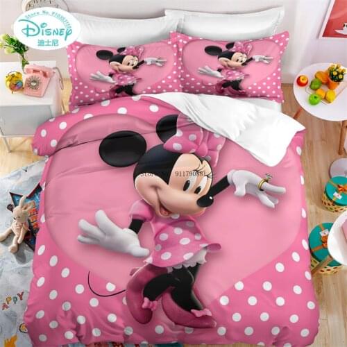 Home Textile Disney Cartoon Duvet Cover Pillowcase Pink Cute Minnie Mouse Print Bedding Set Digital Print Girls Bedroom Decor