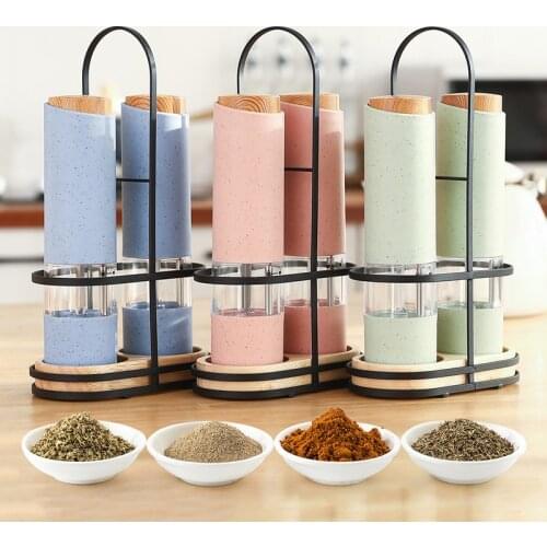 Electric Salt and Pepper Mill Wheat Straw Automatic Spice Herb Grinder Adjustable Coarseness Kitchen Pepper Grinder With Holder