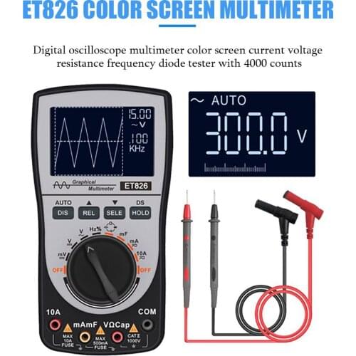 ET826 Electronic Digital Oscilloscope Multimeter Color Screen Current Voltage Resistance Frequency Diode Tester With 4000 Counts