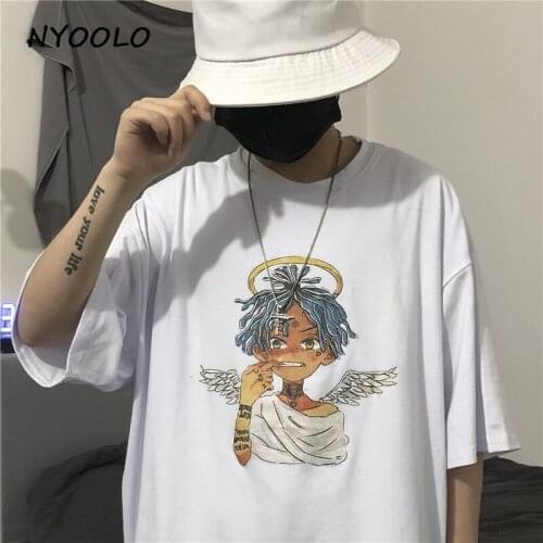 NYOOLO Harajuku Vintage Cartoon Angel Wings Print tee shirt Summer streetwear Loose Short Sleeve T-Shirt women men clothing top