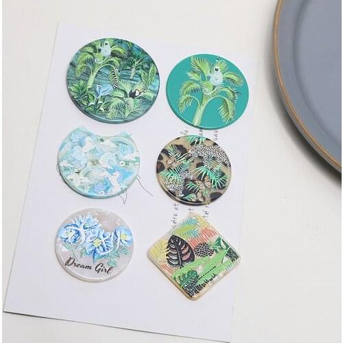Min 30pcs/lot color Plant animal pattern print geoemtry rounds/square shape acrylic beads diy jewelry earring/garment accessory