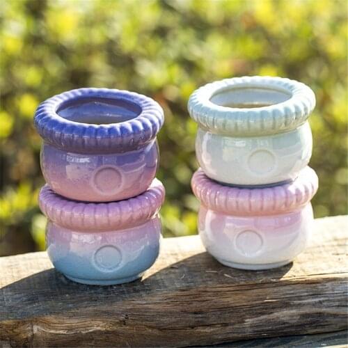 Multi Color Ice Crack Ceramic Flower Pots Decorative Balcony Succulent Planter Flower Pot Cute Round Garden Bonsai Flowerpots