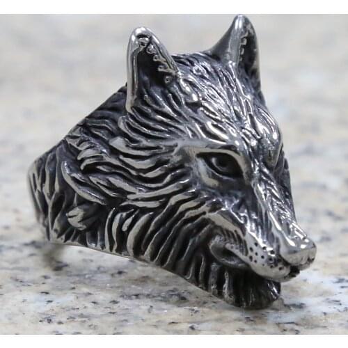 Personality Viking Nordic Wolf Head Ring Mens Motor Biker Stainless Steel Punk Rock Ring Cool Male Animal Hip Hop Ring Jewelry