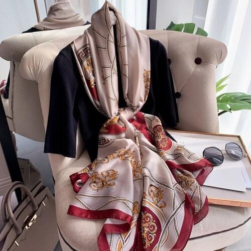 Korean Fashion Luxury Brand Designer Spring and Autumn Womens Long Silk Shawl Scarf Outdoor Warmth Ladies Wraps Hijab Top