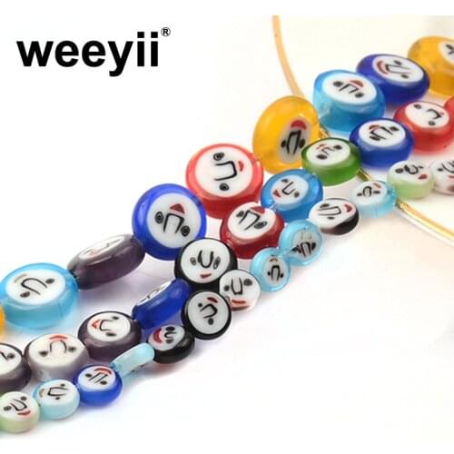 Colorful Flat Round Smile Face Glass Beads Loose Spacer Beads For Jewelry Making DIY Bracelet necklace Accessories