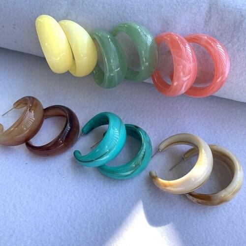 Round C Oversize Acrylic Earrings Elegant Fashion Colorful Geometric Vintage Hoop Earrings for Women Korean Female Jewelry