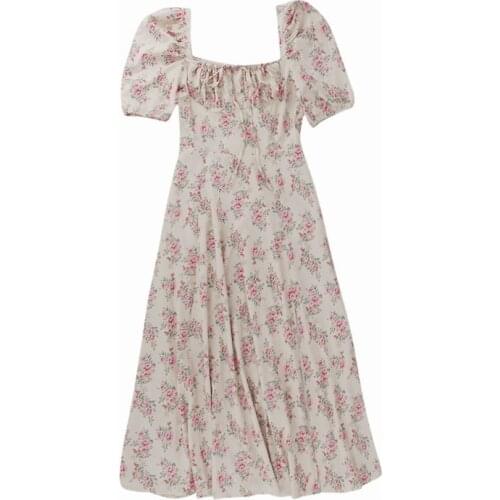 Summer dress 2020 beach sexy floral dresses vintage midi dress elegant sexy dress with split korean dresses cute