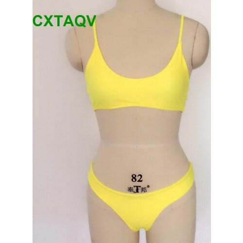 2018 Hot Style Simple Solid Bikini Set Wire Free With Chest Pad Sexy Lady Black, Yellow, Red, Orange, Blue Swimwear Wholesale