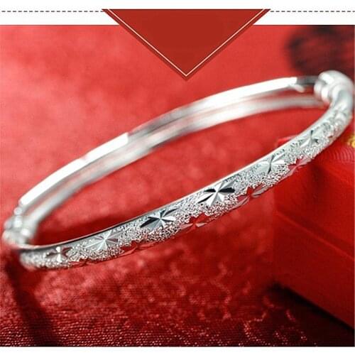 Hot new Frosted shiny stars Push-pull bangles 925 Sterling Silver Bracelets for Women adjustable Jewelry Fashion Party Gifts