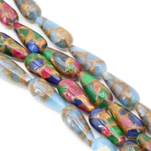 Trendy Women Jewelry Making Waterdrop Multicolor Golden Sand Stone 8x20mm Loose Bead Round Drop Teardrop Findings 15inch B3309