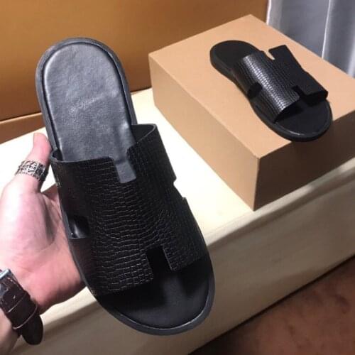 Fast delivery 2021 spring and summer causal shoes gunine leather flat comfortable men shoes slippers size 38-46