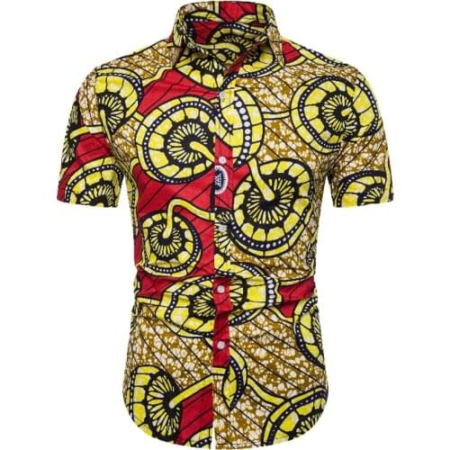 Men Print Shirts Casual Summer Brand Short Sleeve Mens Aloha Shirt Beach Striped Hawaiian Camisas Africa Ethnic Style Camisa