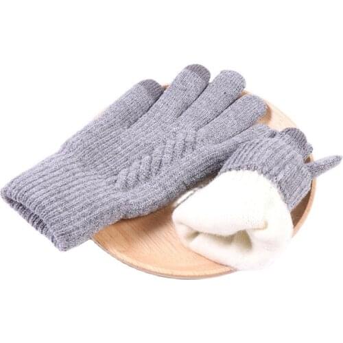 Man Winter Plus Velvet Keep Warm Touch Screen Thicken Double Layer Soft Outdoor Cycling Drive Elasticity Knitted Wool Gloves