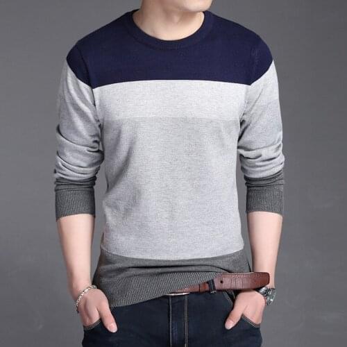 High Quality Mens Sweater Fashion Slim Fit Mens Sweater Casual Knitted Sweater Pull Homme Long Sleeve Patchwork Pullover