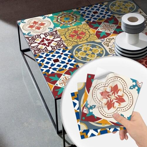 10 Pcs/Set Creative Retro Moroccan Tile PVC Self Adhesive Wall Sticker Waterproof Bathroom Kitchen Decoration DIY Mural