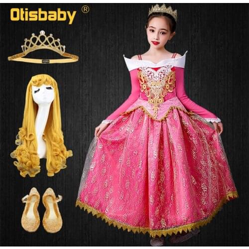 Fancy Girl Lace Flower Princess Aurora Dress Kids Ruffle Strap Tassel Sleeping Beauty Ball Gown Child Birthday Party Dresses