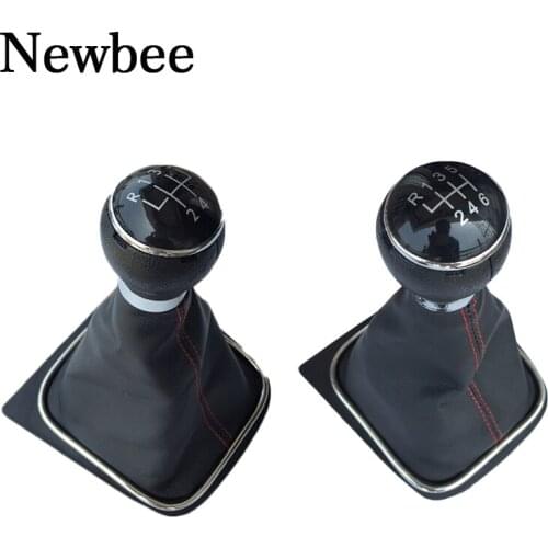 Newbee PU Leather 5 /6 Speed Gear Car Gear Shift Knob Gatior Knob Red Stitching For Volkswagen VW Golf 6 MK6 Jetta MK5 2005-2014