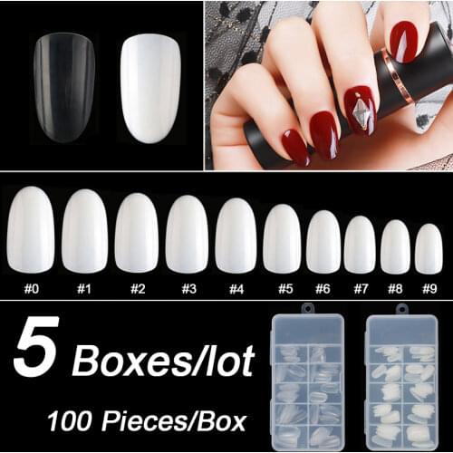 Wholesale 5 Boxes/Lot 100Pieces/Box Short Acrylic Oval Round Fake Nails Finger Nails Full Cover False Nail Art Tips Artificial