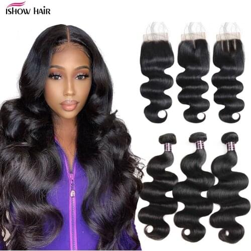Ishow Hair Bundles and Closure Body Wave Bundles with Closure Brazilian Hair Weave Bundles with Closure Good For 4x4 Closure Wig
