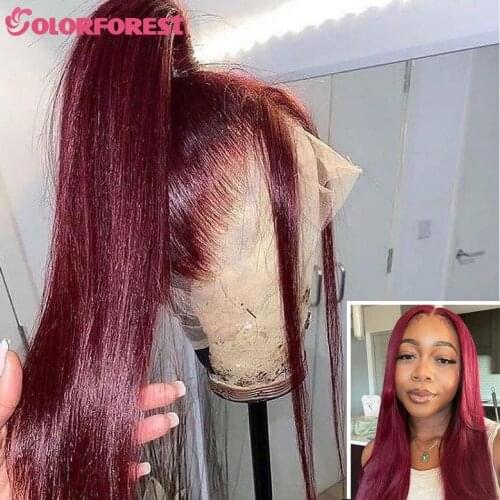 Straight Wine Red 99j #27 Colored Hair 4x4 Lace Closure Human Hair Wig 150% Peruvian Remy Human Hair Lace Part Wigs Pre Plucked