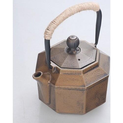 Retro Teapot Old Cast Iron Kettle Octagonal Golden Non-coated Kung Fu Teapot Water Kettle Drinkware Tea Pot 0.85L