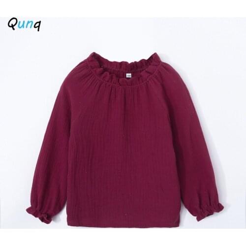 Qunq Girls Shirts Long Sleeve Spring Fall Kids Tops Clothes for Girl 2 3 4 5 6 Year Toddler Children Pullovers Solid Color