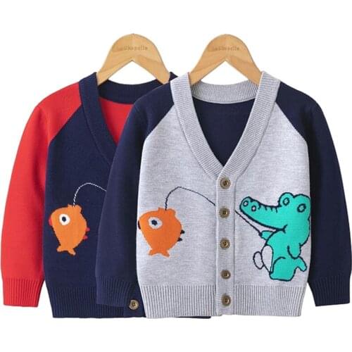 1-7Yrs Baby Boys Sweater Cardigan Coat 2021 Autumn Winter Childrens Sweaters Kids Knit Clothes Cartoon V-Neck Toddler Sweaters