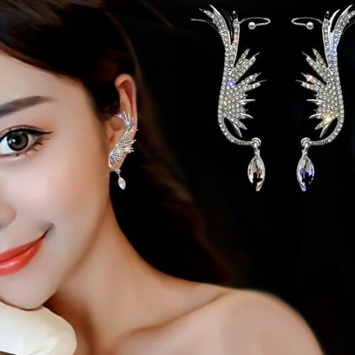 Creative Angel Wings Rhinestone Hanging Dangle Exaggerated Fashion Stud Earrings Elegant Comfortable Prevent Allergy Earrings