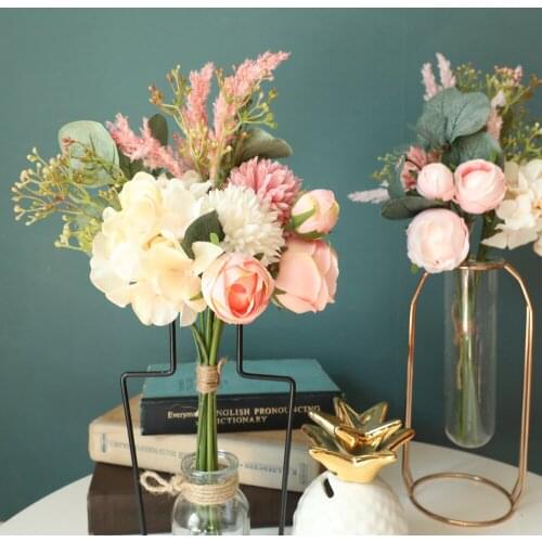 37.5cm Hedding home decor flores Hand flowers made with Eucalyptus leaves+grass and artificial flowers bouquet