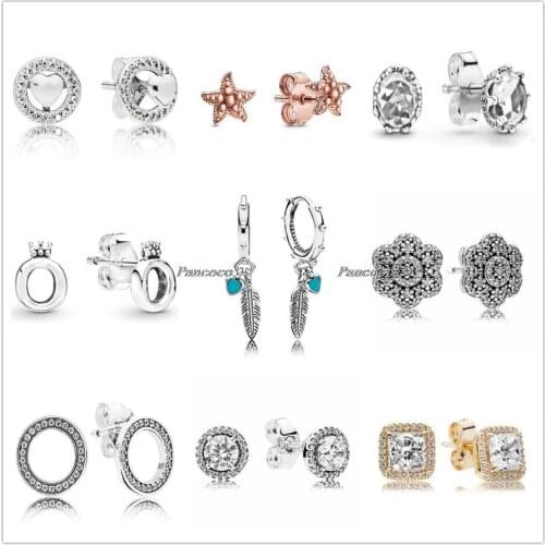 Authentic 925 Sterling Silver Earring Classic Elegance With Clear Crystal Stud Earrings For Women Wedding Gift Pandora Jewelry