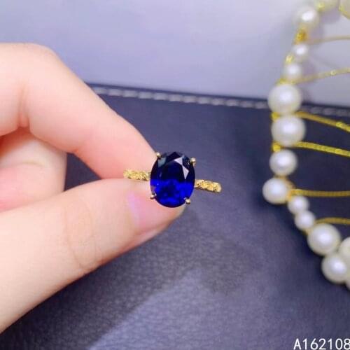 Fine Jewelry 925 Sterling Silver Inset With Natural Gemstone Womens Classic Exquisite Oval Sapphire Adjustable Ring Support Det