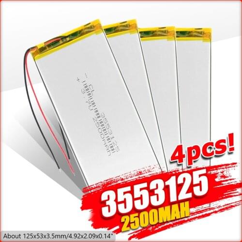 1/2/4 Pcs Durable Large Capacity 3.7V Volt 2500mAh Lithium Polymer Battery With Protective PCB Charging Module 3553125 Li Po