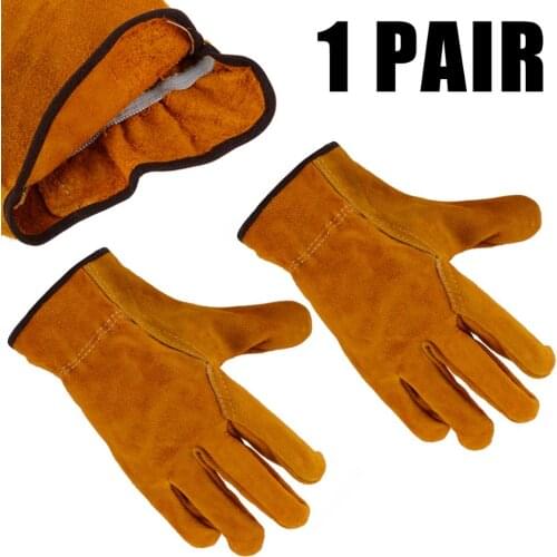 1 Pair Heavy Duty Gardening Gloves Heat-Insulated Gloves Thorn Proof Cowhide Leather Garden Cleaning Household Supplies Mayitr