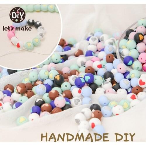 Lets make 10Pcs Silicone Teether Beads Love Shape Heart-shaped Teether DIY Handmade No FPA Edible Silicone Baby Oral Care