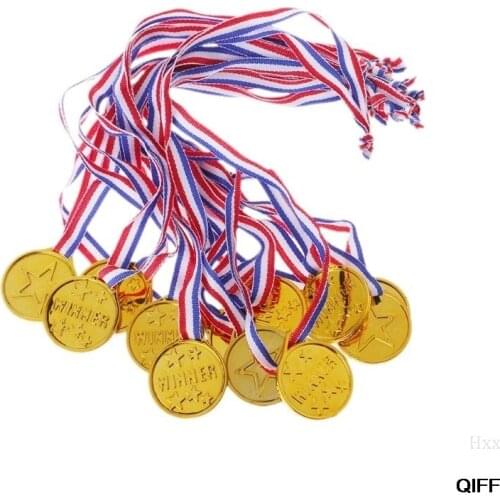 12Pcs Plastic Gold Tone Winner Award Medals School Supplies Kids Toy Photo Props Hxx