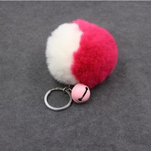 30PCS Stitching Color Fluffy Rabbit Fur Ball Key Chain Cute bell pompom Rabbit Fur keychai Women Bag Accessories Gift 8cm