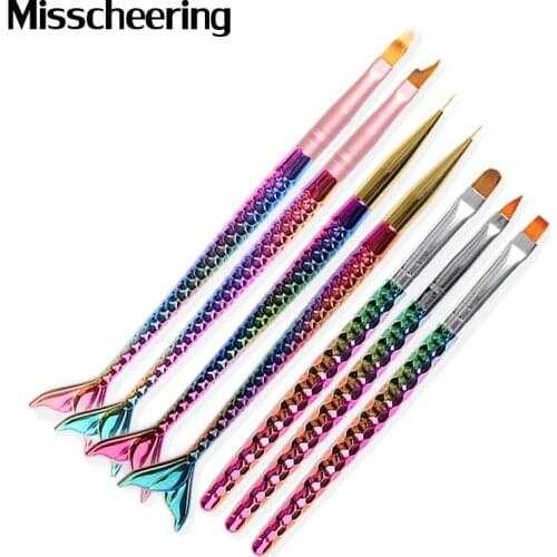 7 Style Gradient Nail Art Painting Liner Brush Mermaid Handle UV Gel Polish 3D French Tips Sculpture Drawing Pen Manicure Tools