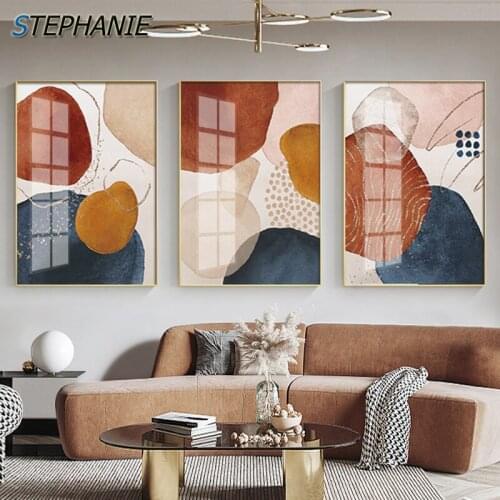 Abstract Blue Orange Colors Geometric Canvas Print Paintings Poster Pink Wall Art Pictures for Living Room Minimalism Home Decor