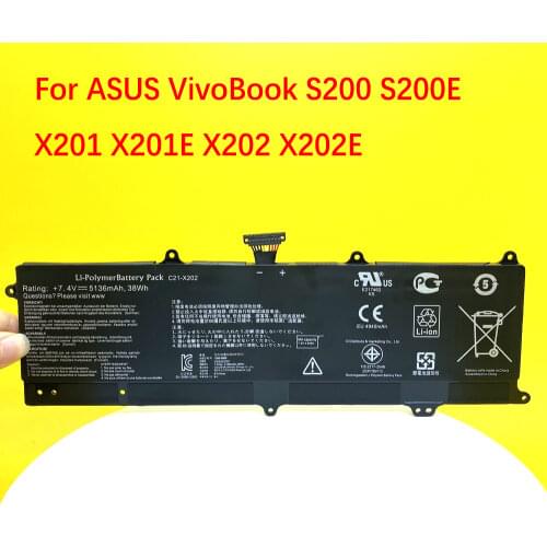 C21-X202 for ASUS VivoBook S200 S200E X201 X201E X202 X202E S200E-CT209H S200E-CT182H S200E-CT1 7.4V 38Wh NEW 5136mAh Battery