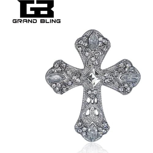 Sparkly Crystal Cross Brooch Jewelry Gift Christian Jesus Lapel Pin