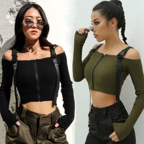 Women Off Shoulder Bodycon Short Shirts Long Sleeve Solid Female Tunic Shirts Summer Autumn Womens Tops and Blouses Crop Tops