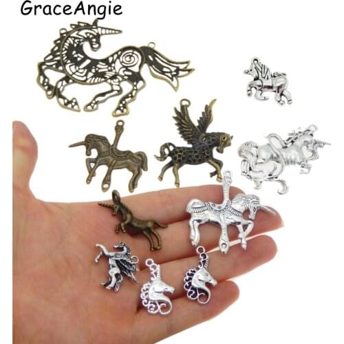 10pcs Mix Unicorn Charms Animal Bracelet Unicorn/Zebra/Horse/Horseman Charms Pendants Beads Bangle DIY Keychain Crafts