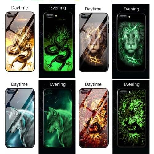 Lion dragon tiger Luminous Glass Case For huawei P30 P20 pro Lite mate 30 20 back cover For Honor 20 30 V30 Pro 10i 10 9 Lite 8X